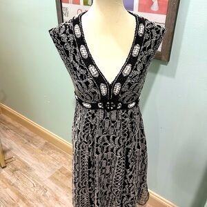 Nanette Lapore black and white with beaded trim dress. Size 6.